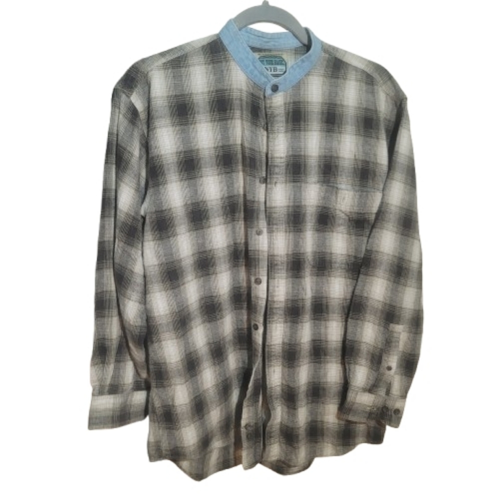 Not Your Basic Plaid Button-Up Shirt Denim Collar Cotton Gorpcore Streetwear